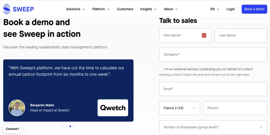 Sweep platform dashboard interface